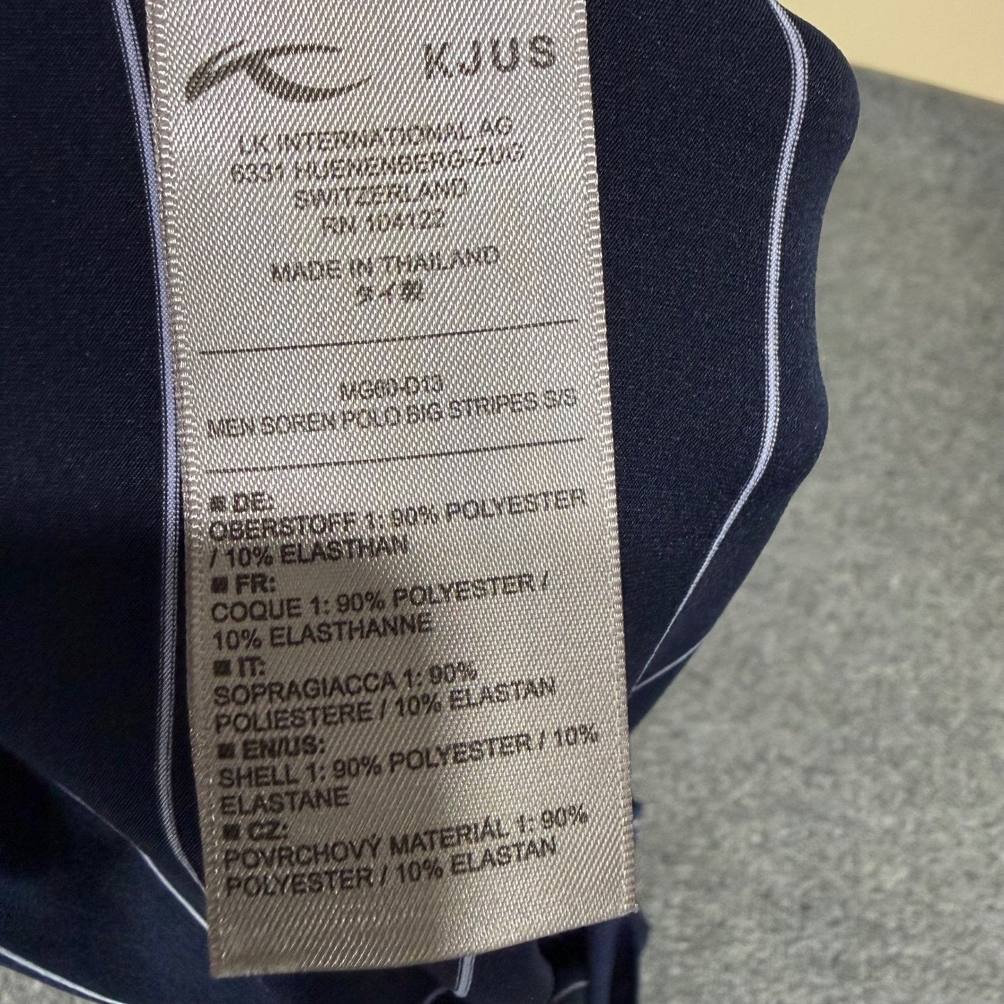 KJUS Soren Polo Shirt Mens 52 Large Navy Blue Striped Golf Performance Stretch