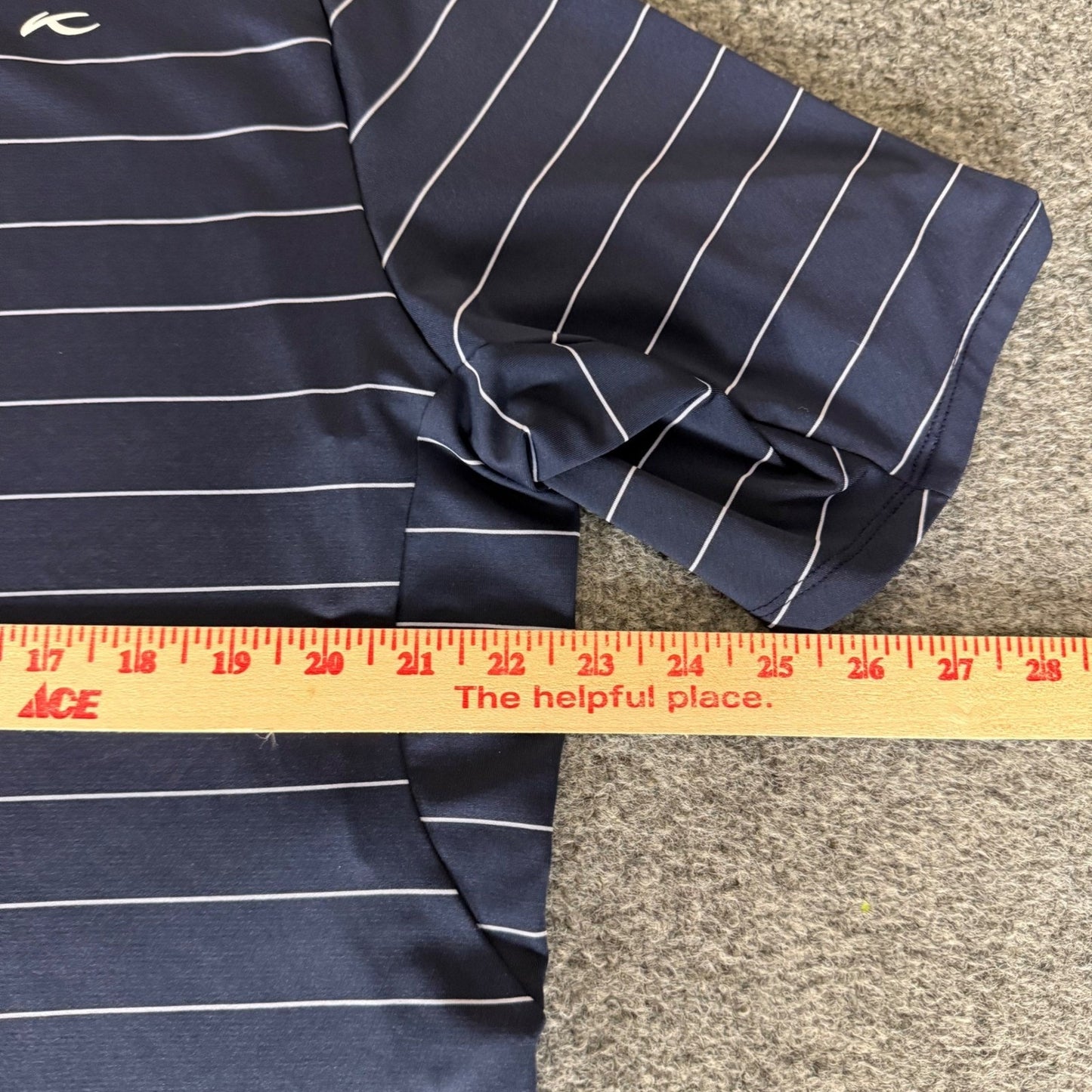 KJUS Soren Polo Shirt Mens 52 Large Navy Blue Striped Golf Performance Stretch