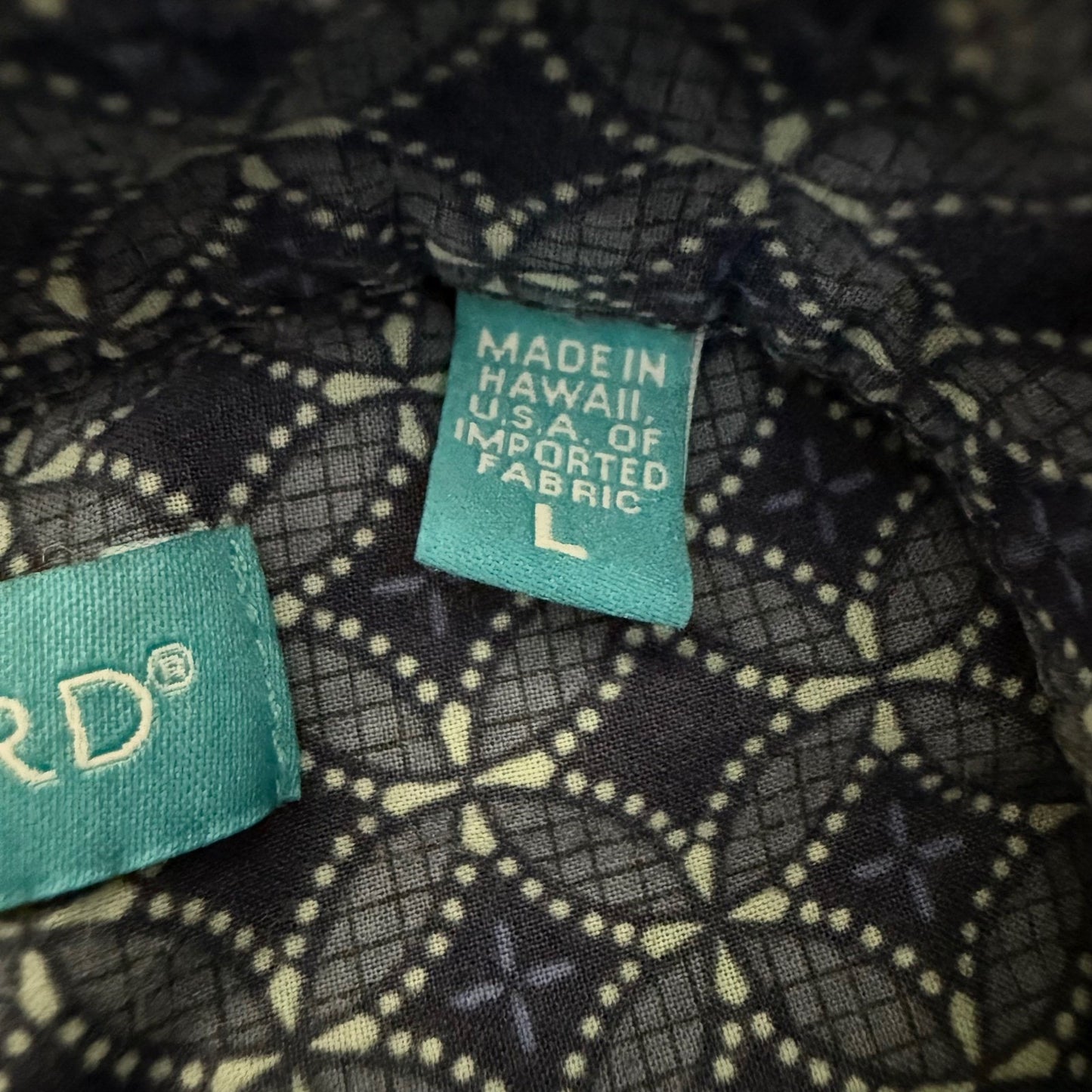 Tori Richard Mens L Blue Geometric Short Sleeve Button Up Shirt Hawaiian Resort