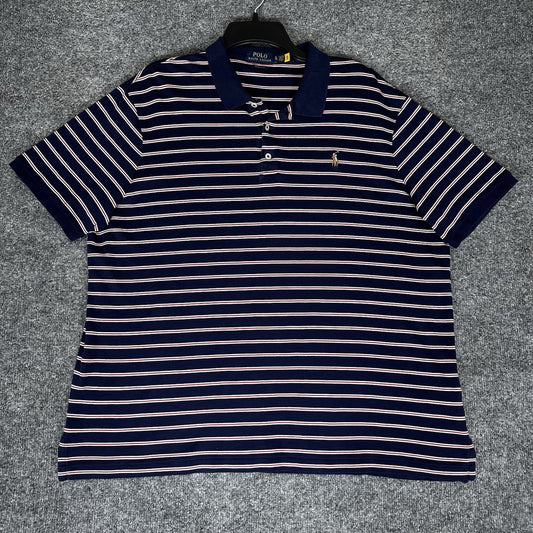 Ralph Lauren Polo Shirt Men's XL Navy Blue Red Striped Flesh Pony Short Sleeve