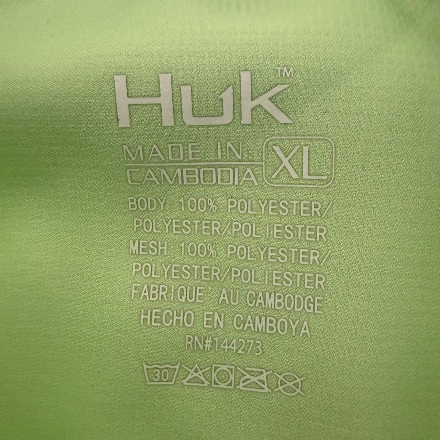 HUK Fishing Shirt Men XL Green Lightweight Short Sleeve Button Up Outdoor Angler