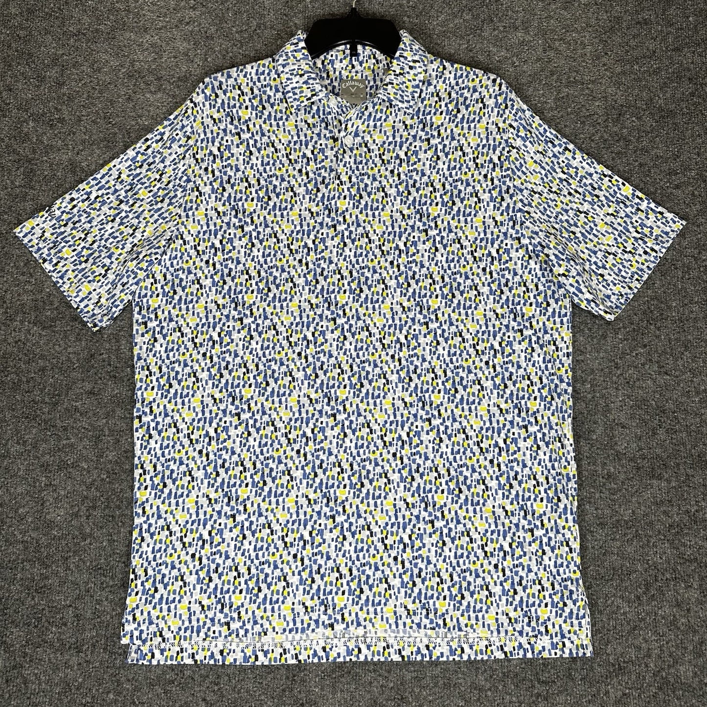 Callaway Polo Shirt Mens M Blue Yellow Geometric Golf Short Sleeve AOP Adult
