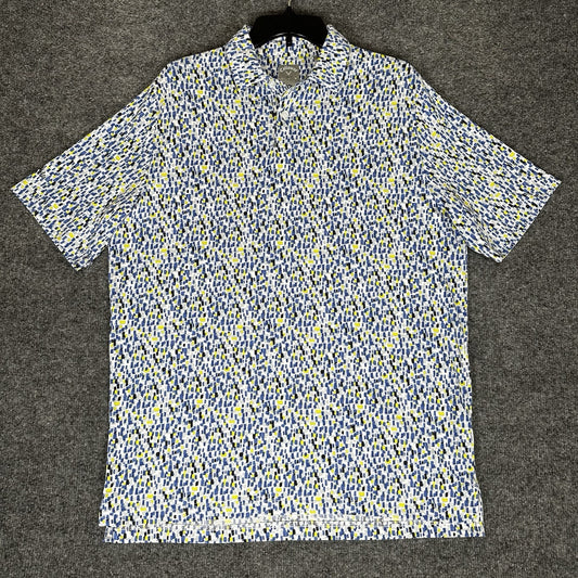 Callaway Polo Shirt Mens M Blue Yellow Geometric Golf Short Sleeve AOP Adult