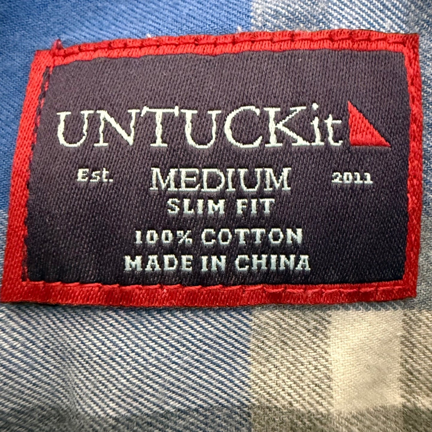 UNTUCKit Shirt Mens Medium Slim Fit Blue Plaid Button Up Casual Wrinkle Free