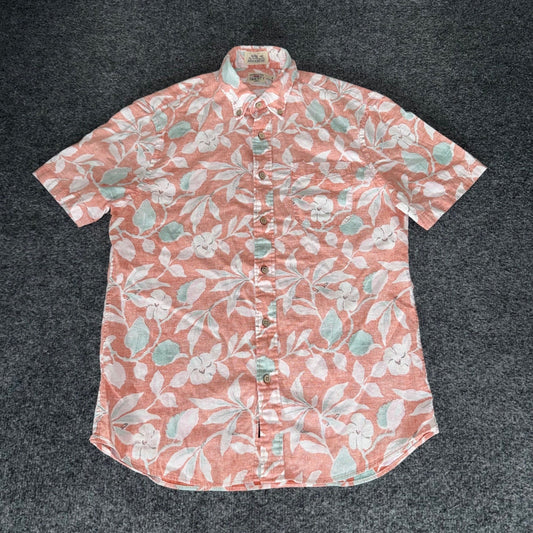 Faherty Breeze Shirt Mens Small Orange Floral Linen Blend Short Sleeve Button Up