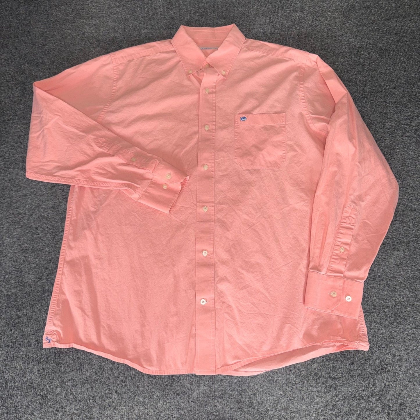 Southern Tide Mens Large Coral Pink Long Sleeve Button Down Shirt Cotton Casual