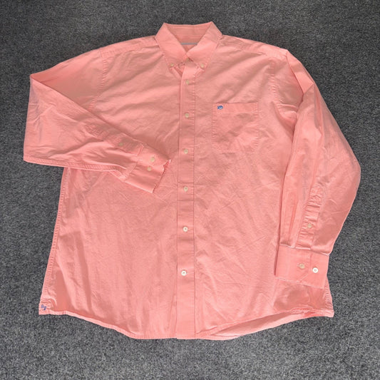 Southern Tide Mens Large Coral Pink Long Sleeve Button Down Shirt Cotton Casual