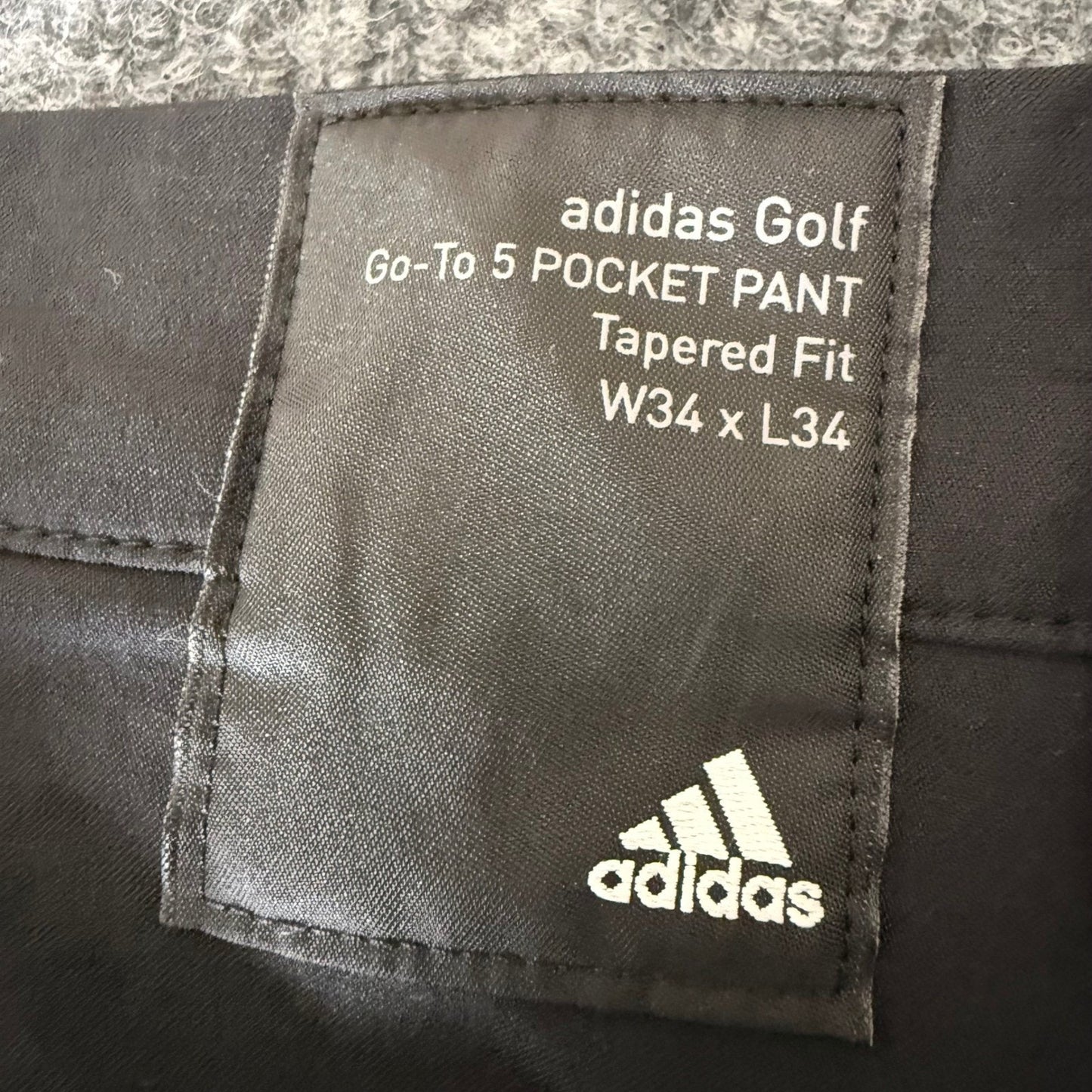 Adidas Golf Go-To 5 Pocket Pants Mens 34x33 Black Tapered Fit Stretch UPF 50+
