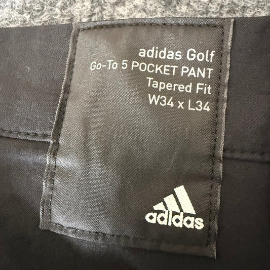 Adidas Golf Go-To 5 Pocket Pants Mens 34x33 Black Tapered Fit Stretch UPF 50+
