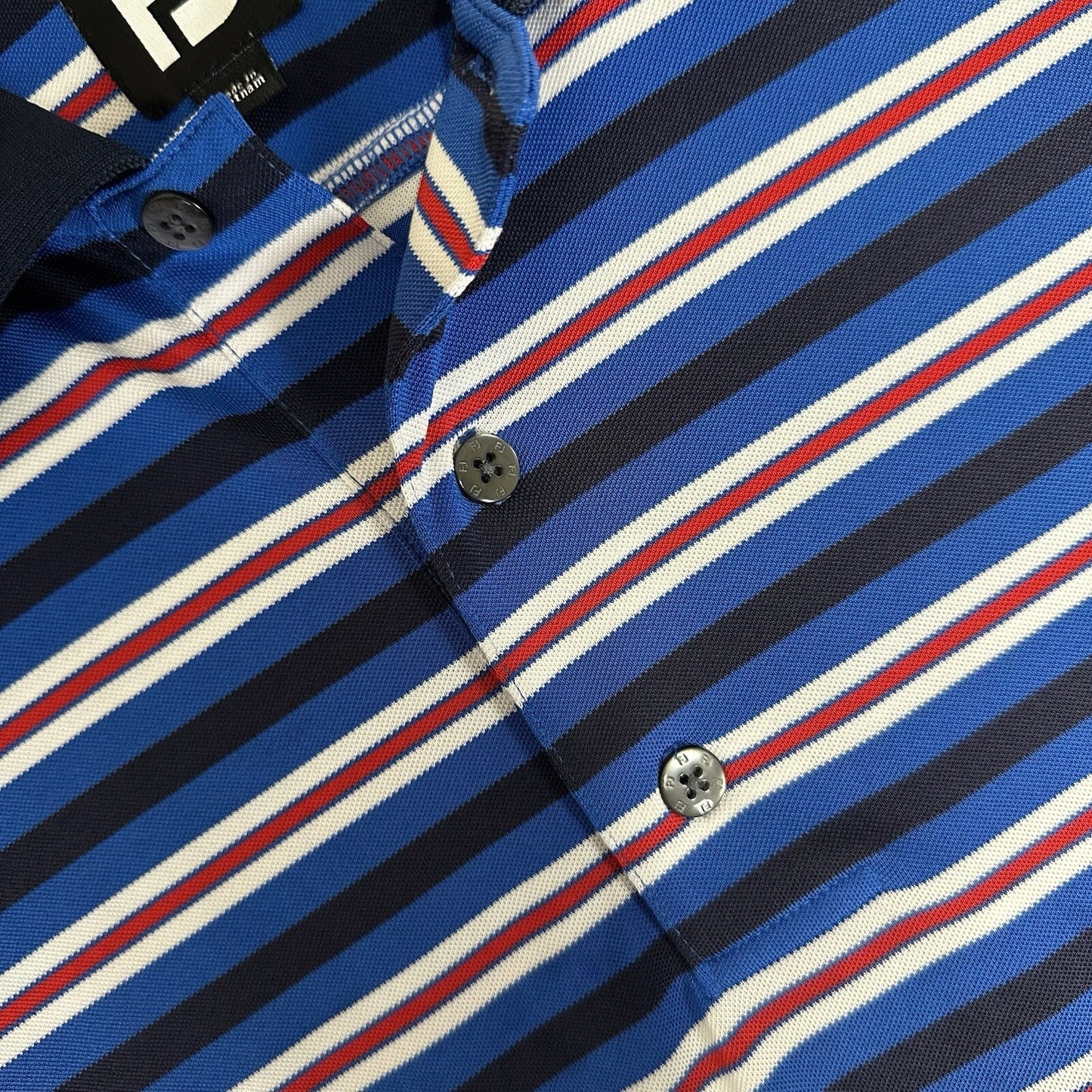 Footjoy Polo Shirt Men L Red Blue Striped Golf FJ Performance Short Sleeve Adult