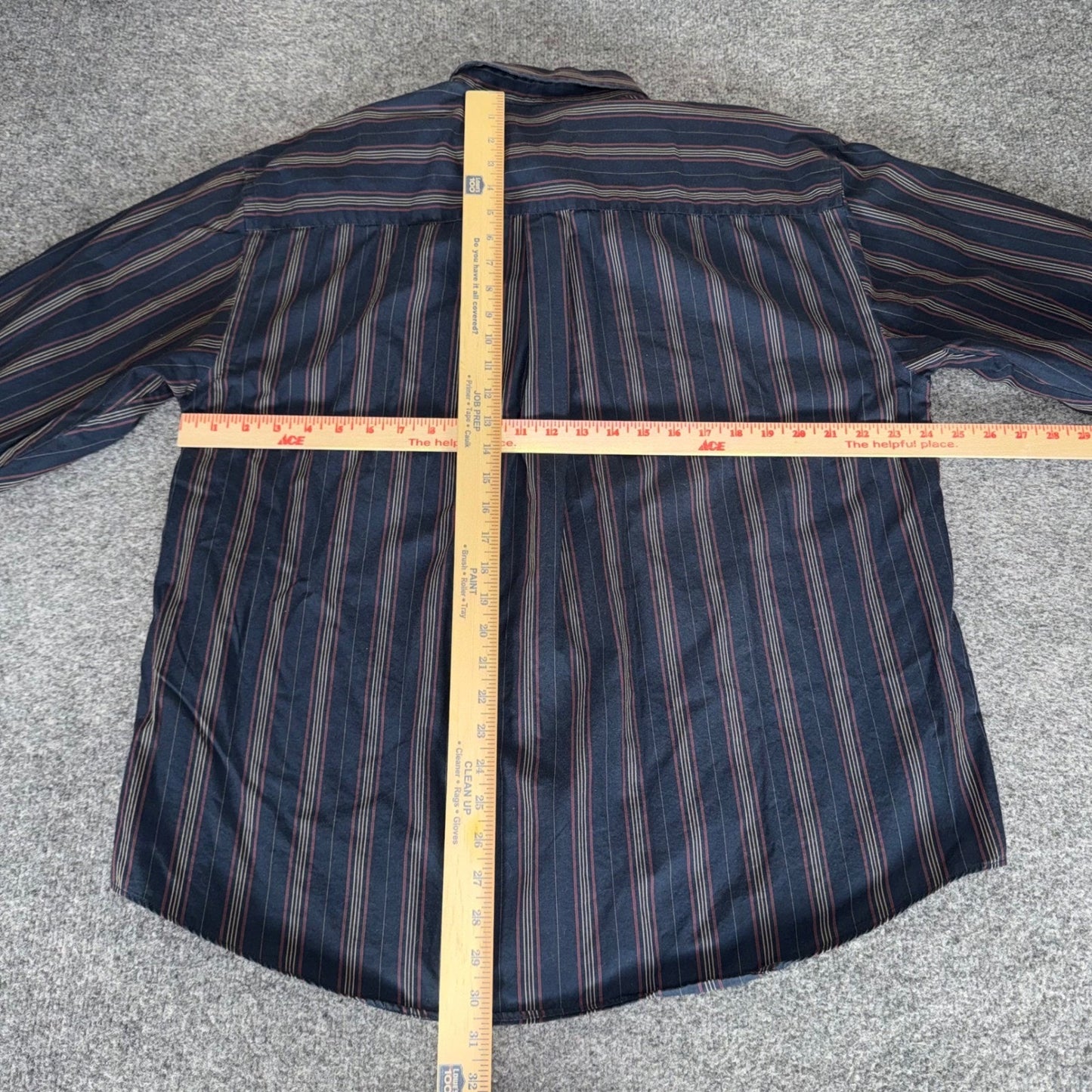 Van Heusen Mens XL Navy Blue Striped Wrinkle Free Stain Shield Button Down Shirt