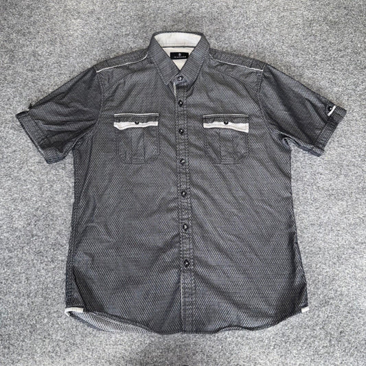 7 Diamonds Shirt Mens Large Gray Diamond Grid Short Sleeve Button Down Casual