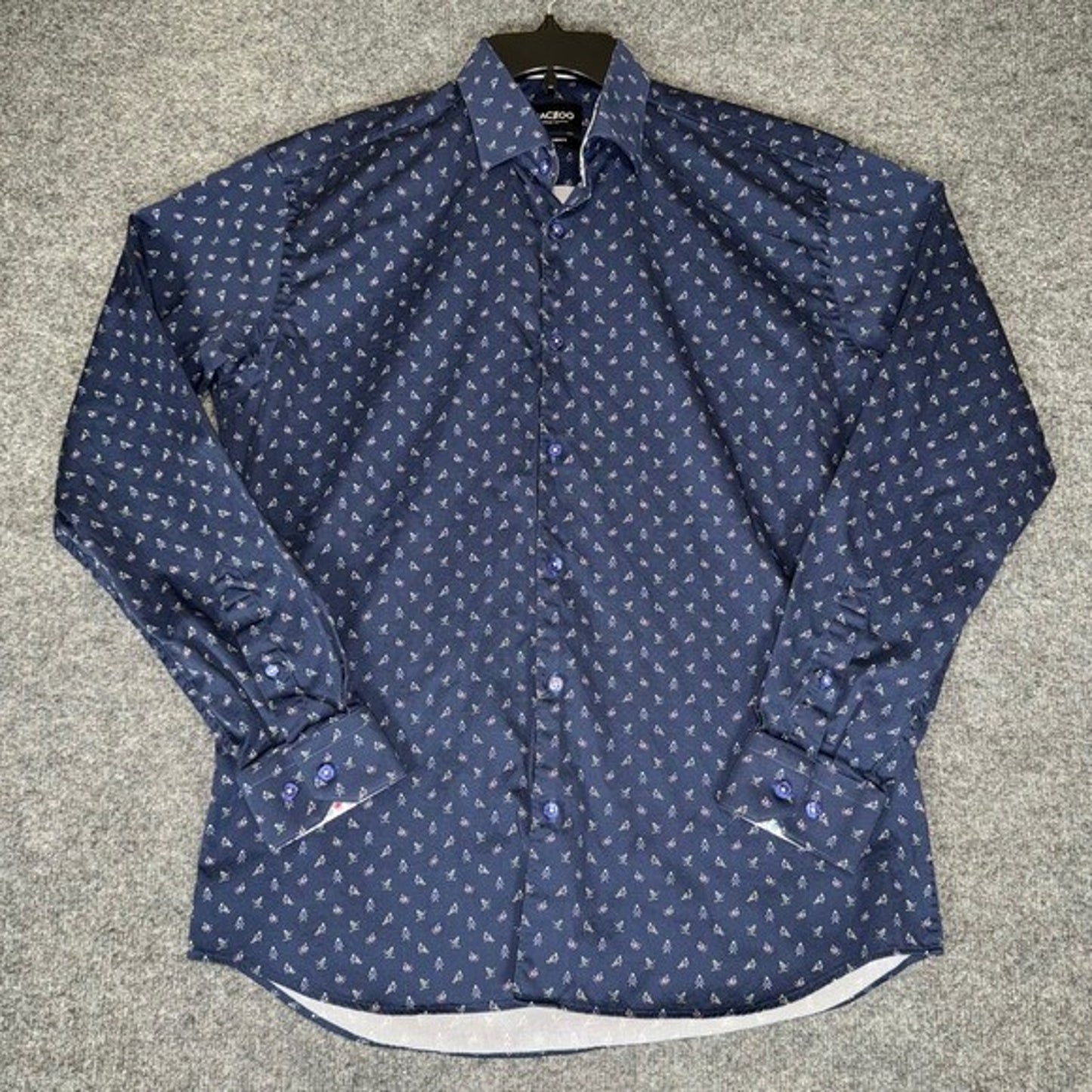 Maceoo Shirt Mens Medium Blue Geometric Button Up Long Sleeve Casual Dressy