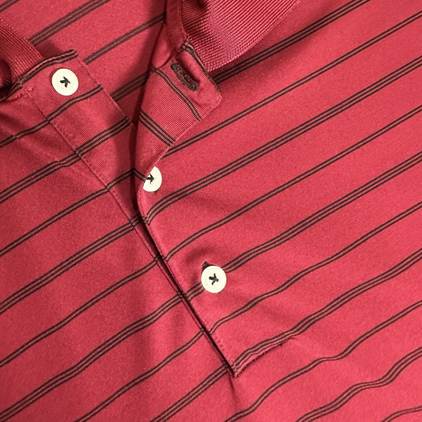 Adidas Shirt Mens XL Red Polo Striped Short Sleeve Climalite Polyester Adult