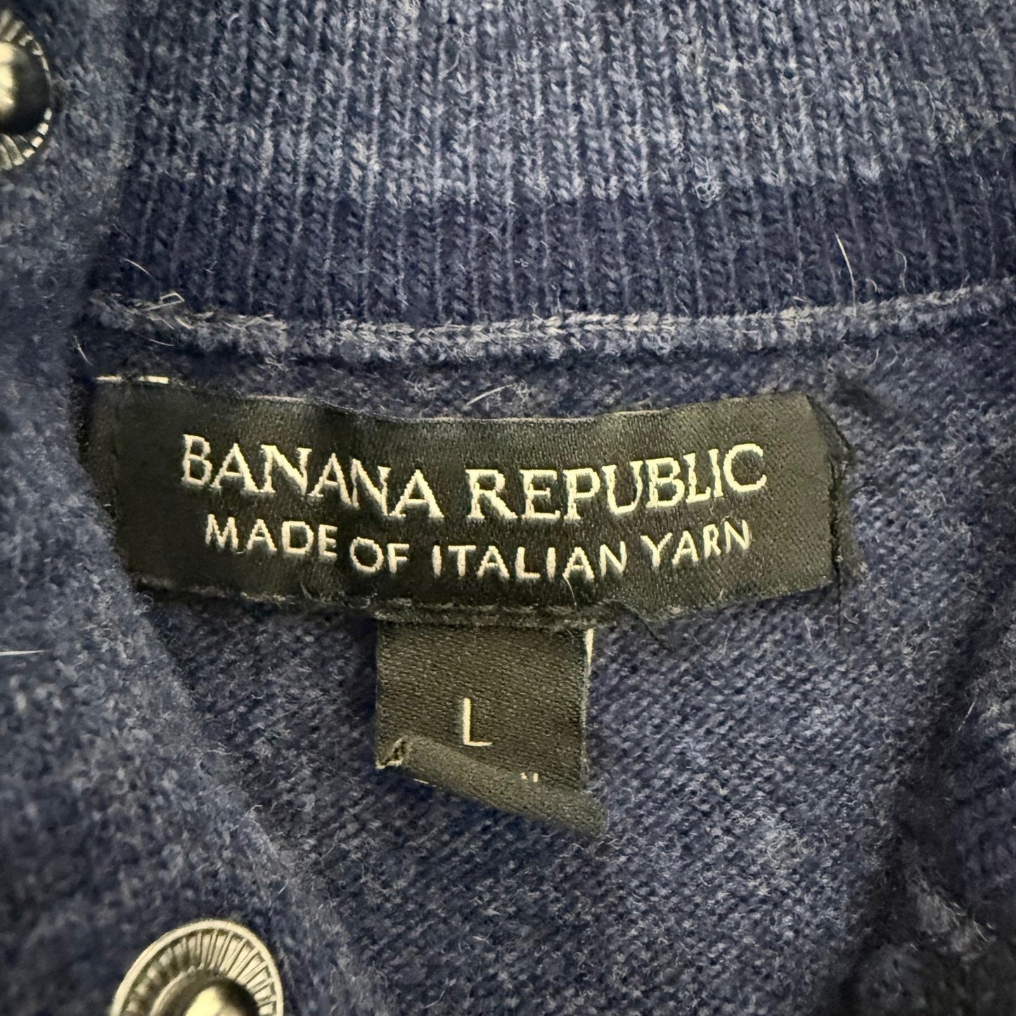 Banana Republic Mens Merino Wool Blend 1/4 Snap Zip Sweater Navy Blue Large