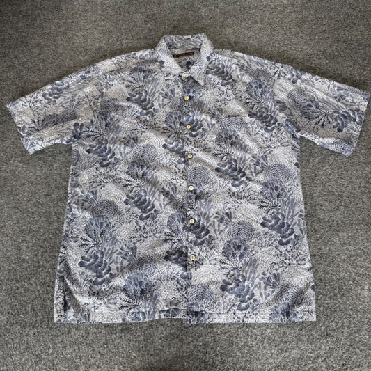 Tori Richard Mens Hawaiian Shirt Medium Blue Floral Aloha Button Up Short Sleeve