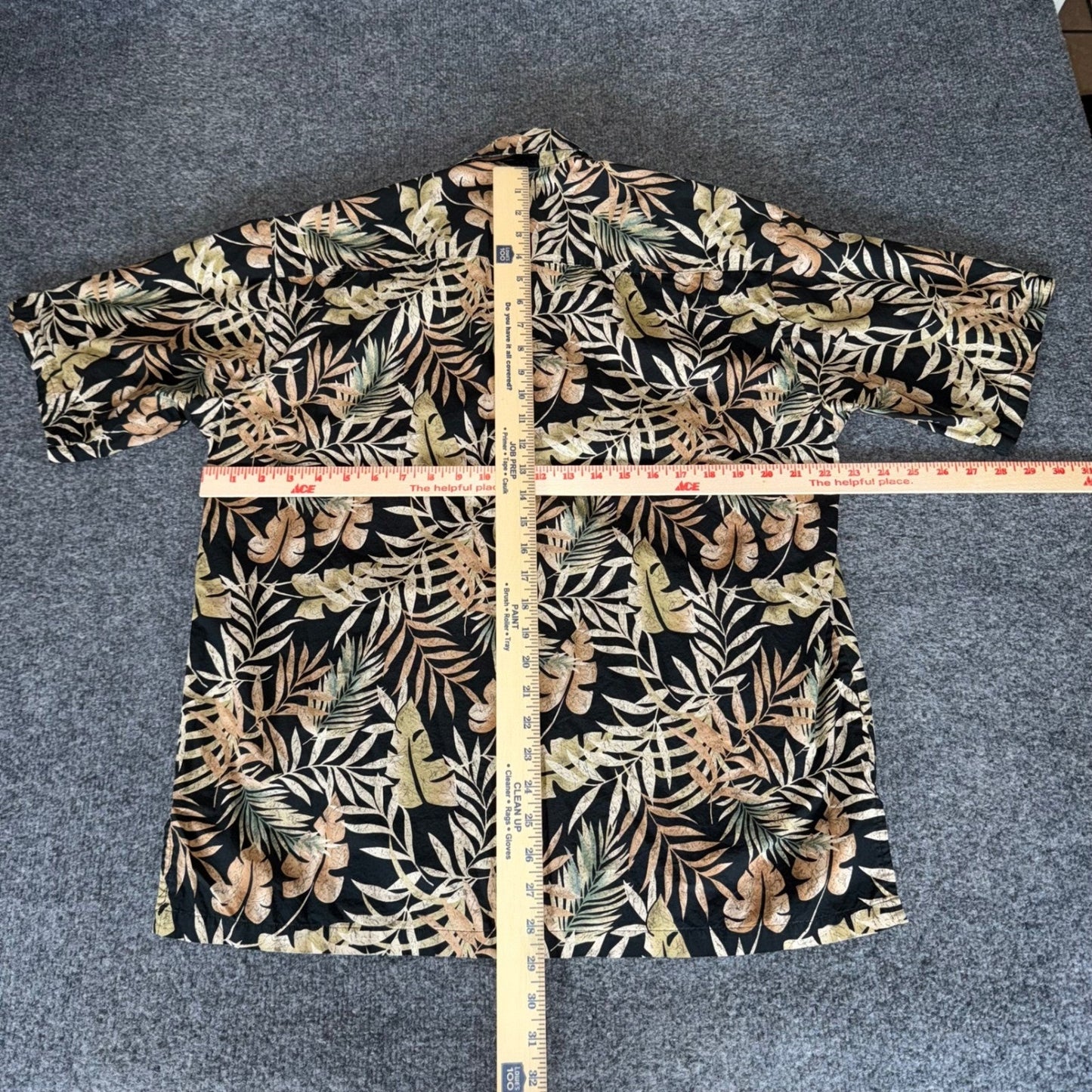 Cooke Street Hawaiian Shirt Mens Medium Leaf Floral Black Beige Short Sleeve