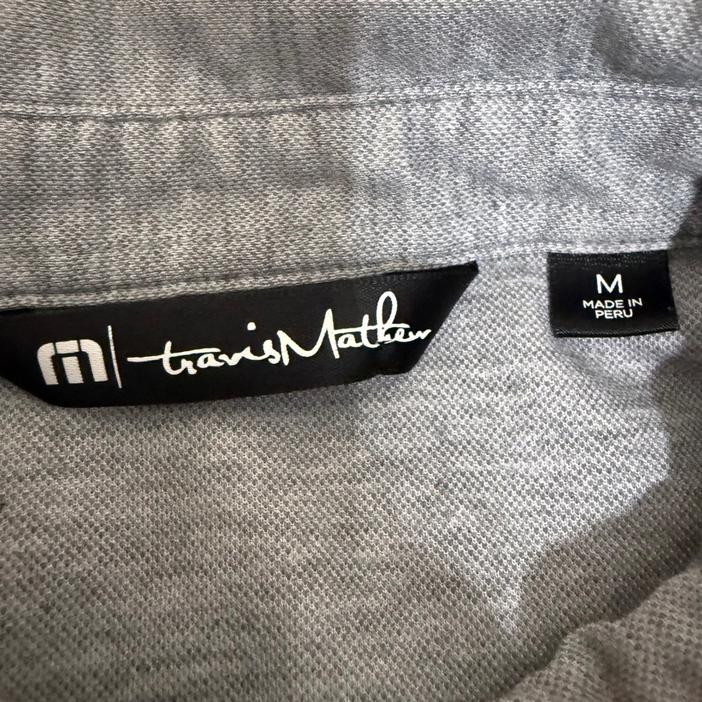 Travis Mathew Polo Shirt Mens M Gray Stripe Short Sleeve Golf Performance Casual