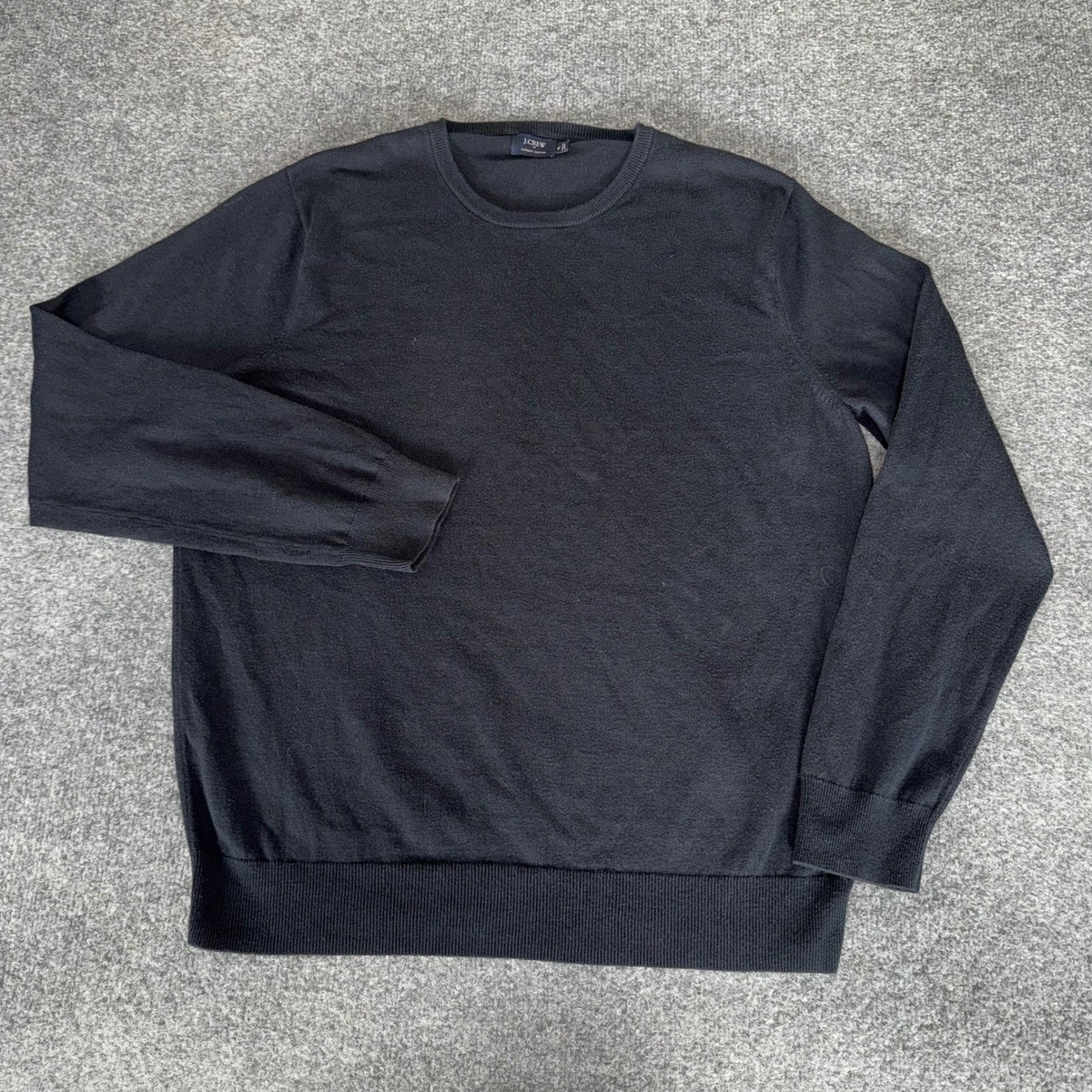 J.Crew Men Harbor Cotton Merino Wool Blend Crewneck Sweater Black XL Knit Casual