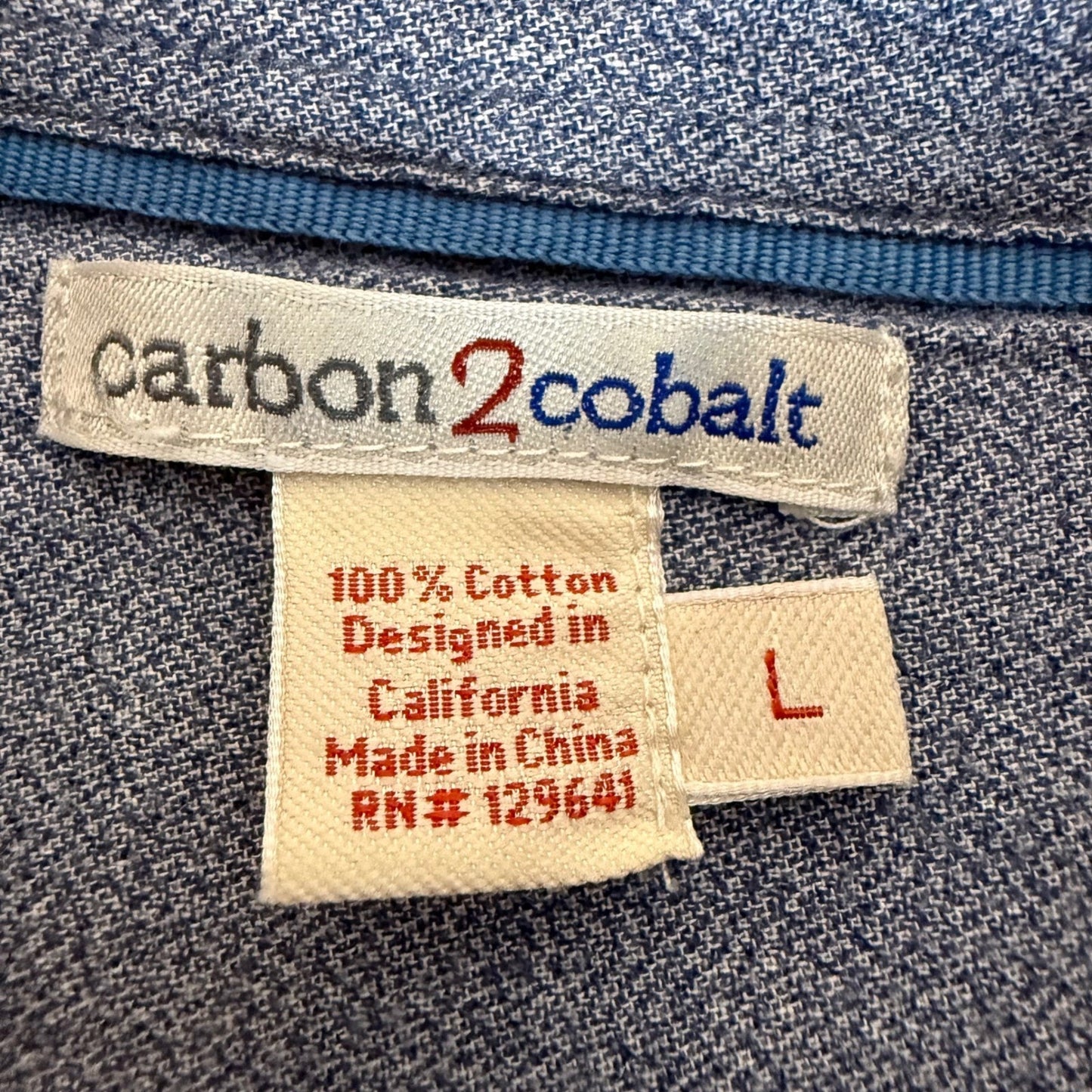 Carbon 2 Cobalt Mens Large Striped Cotton Button Up Shirt Black Grey Blue L