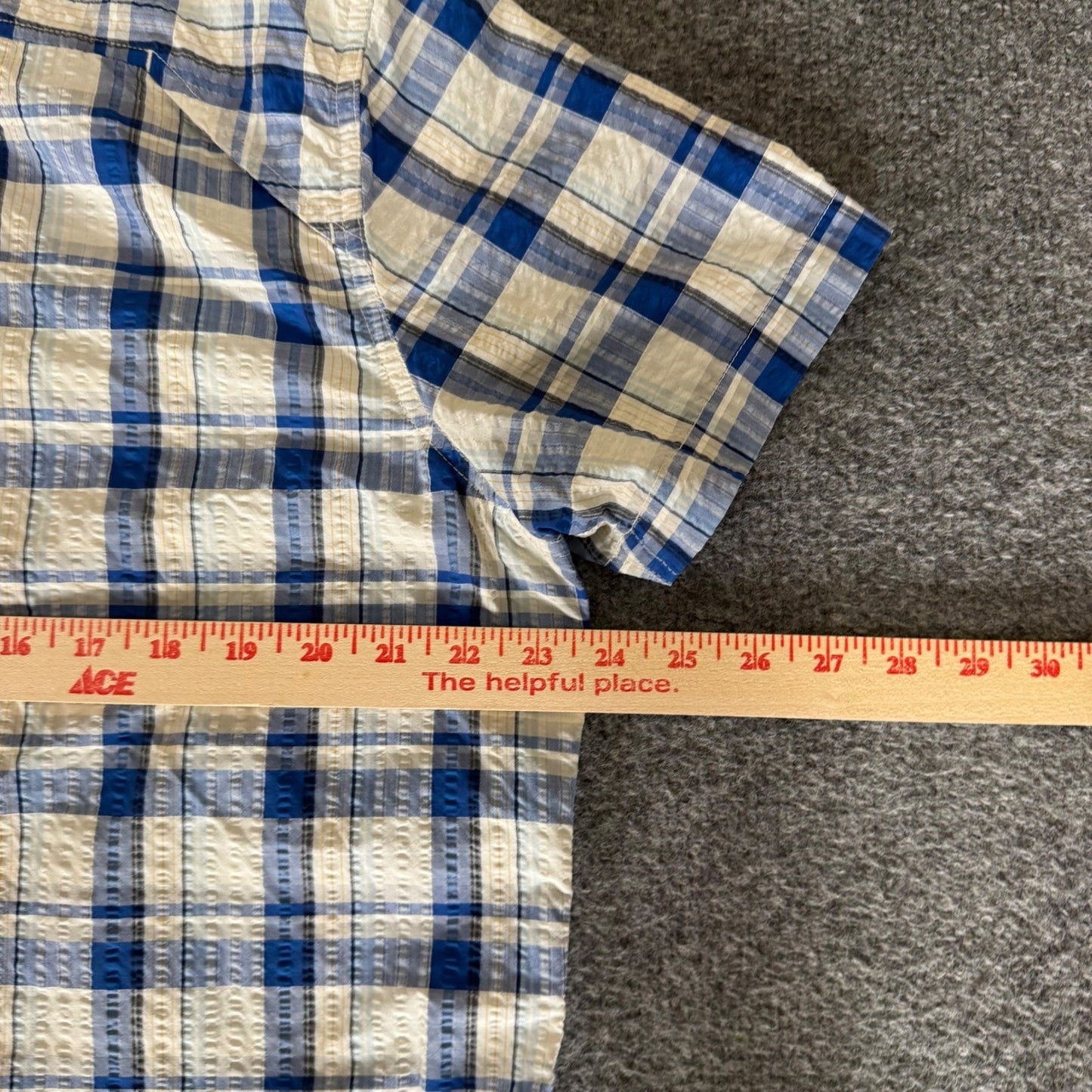 Eddie Bauer Mens Classic Fit Blue White Plaid Short Sleeve Button Up Shirt Large
