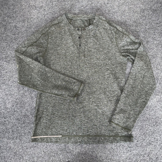 Lululemon Mens Green Small Henley Snap Long Sleeve Shirt Athletic Stretch Gym