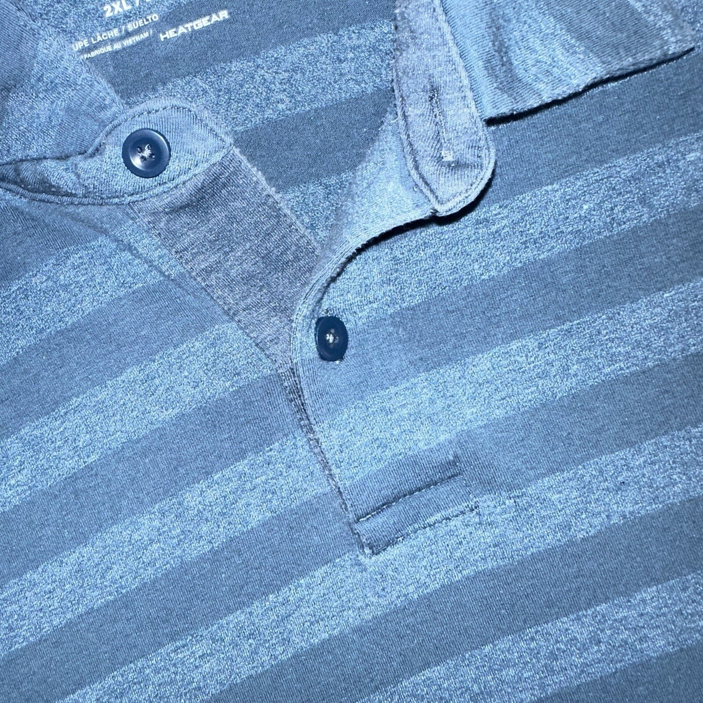 Under Armour Polo Shirt Mens 2XL Blue Striped Loose Heatgear Golf Short Sleeve