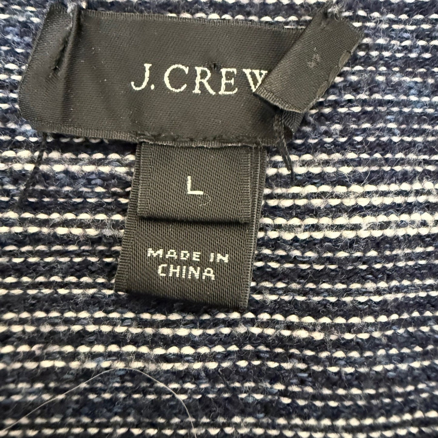 J.Crew Mens L Navy Blue White Striped Crewneck Sweater Cotton Classic Pullover