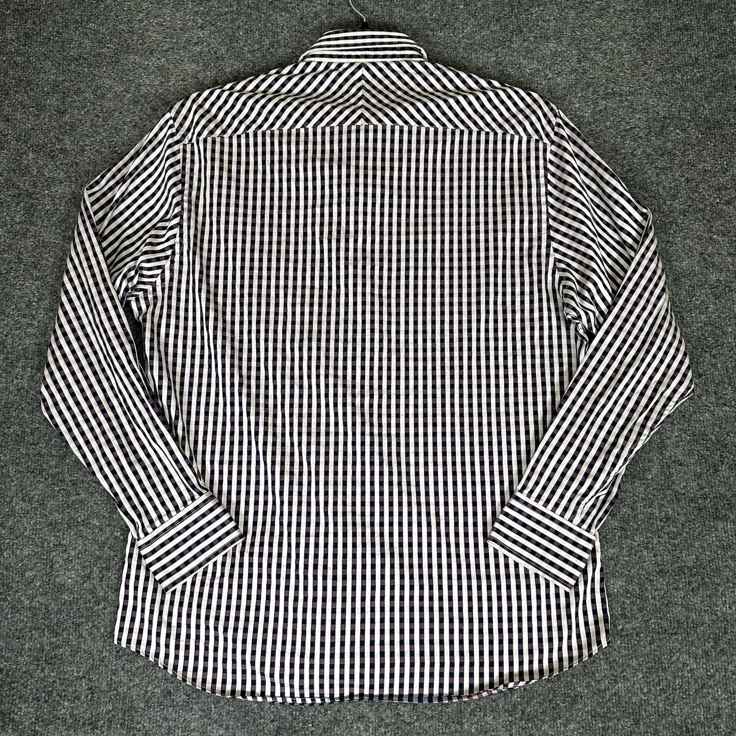 Johnston & Murphy Dress Shirt Mens Medium Purple Gingham Tailored Fit Button Up