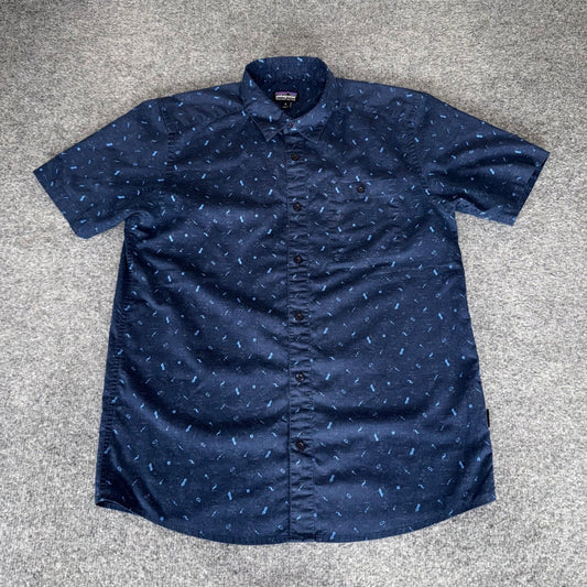 Patagonia Mens Go To Shirt Navy Blue Medium Geometric Casual Button Up Everyday