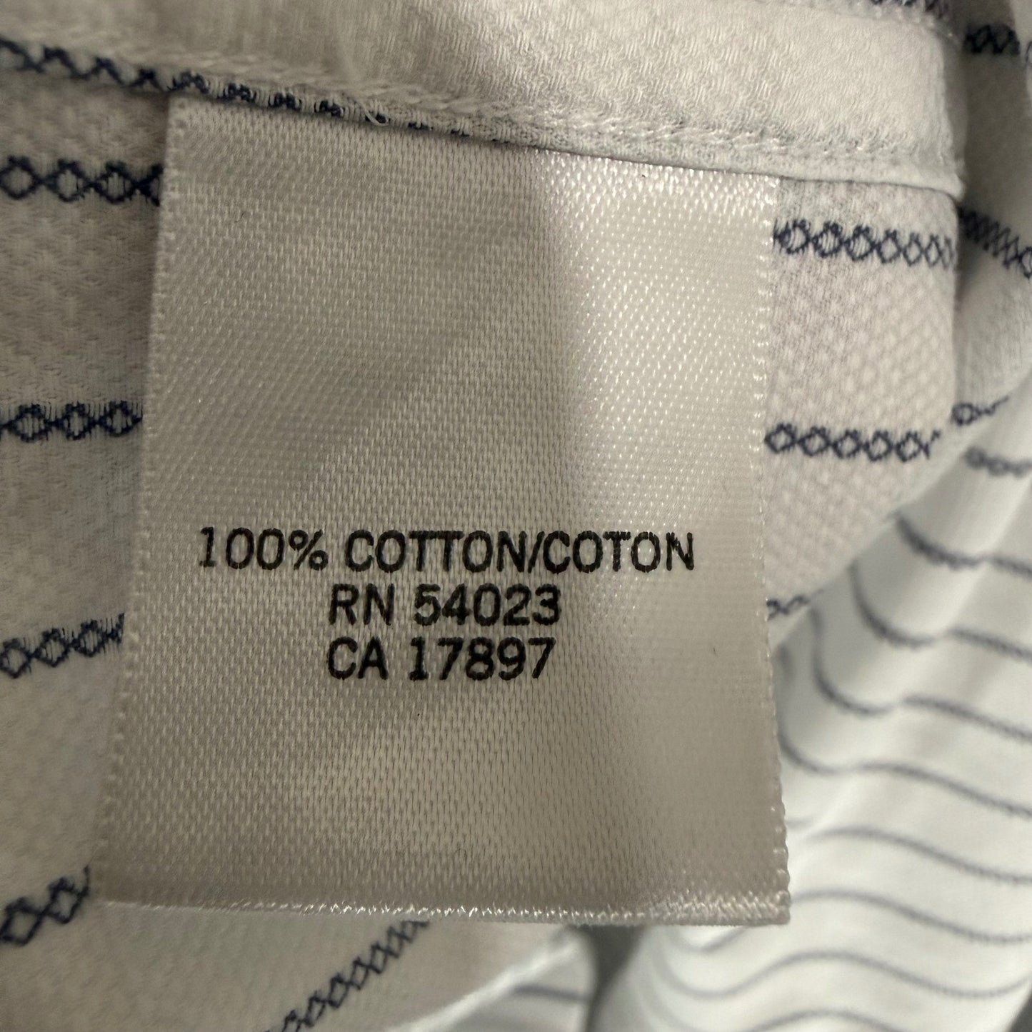 Banana Republic Mens XL 17-17.5 White Blue Striped Cotton Long Sleeve Button Up