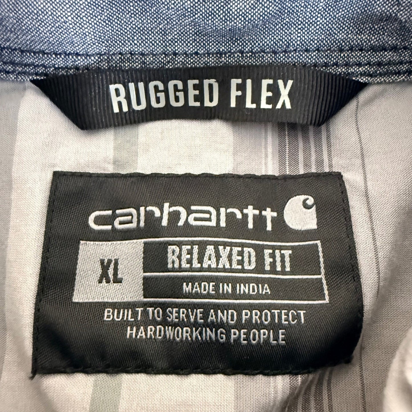 Carhartt Shirt Rugged Flex Mens XL Gray Striped Relaxed Short Sleeve Button Up