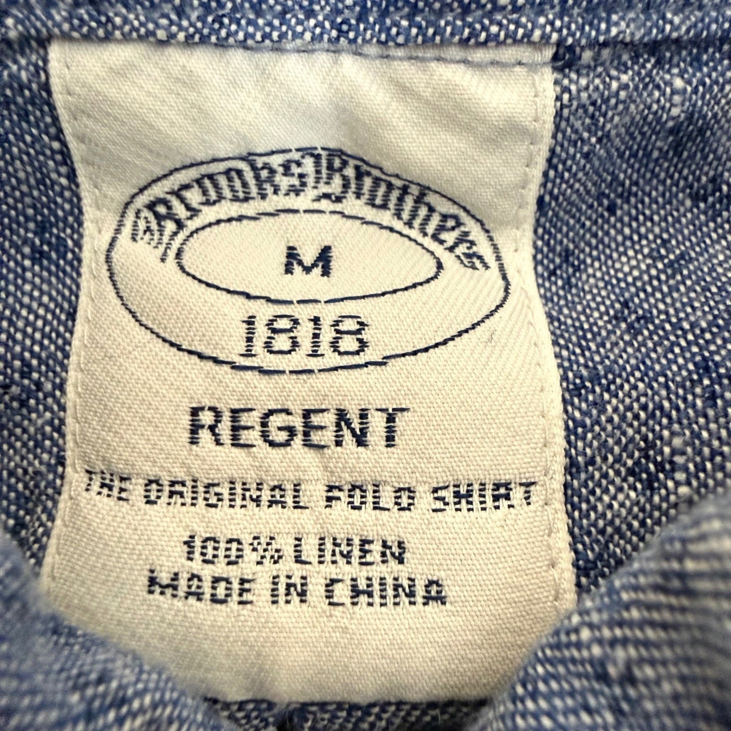 Brooks Brothers Regent Linen Shirt Men M Blue Geometric Short Sleeve Button Down