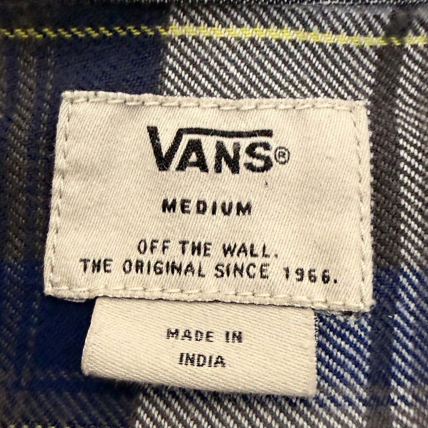 Vans Off The Wall Mens M Blue Plaid Flannel Long Sleeve Button Up Shirt Skate