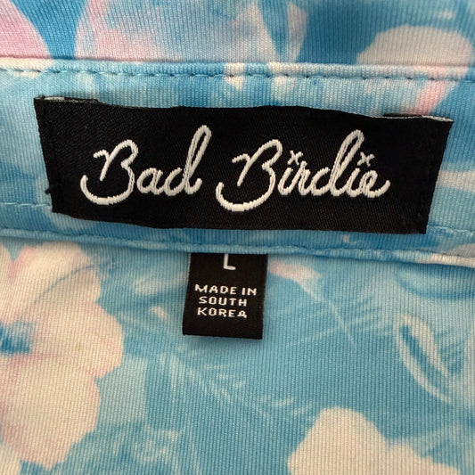 Bad Birdie Golf Polo Shirt Men Large Blue Pink Floral Parrot Short Sleeve Casual