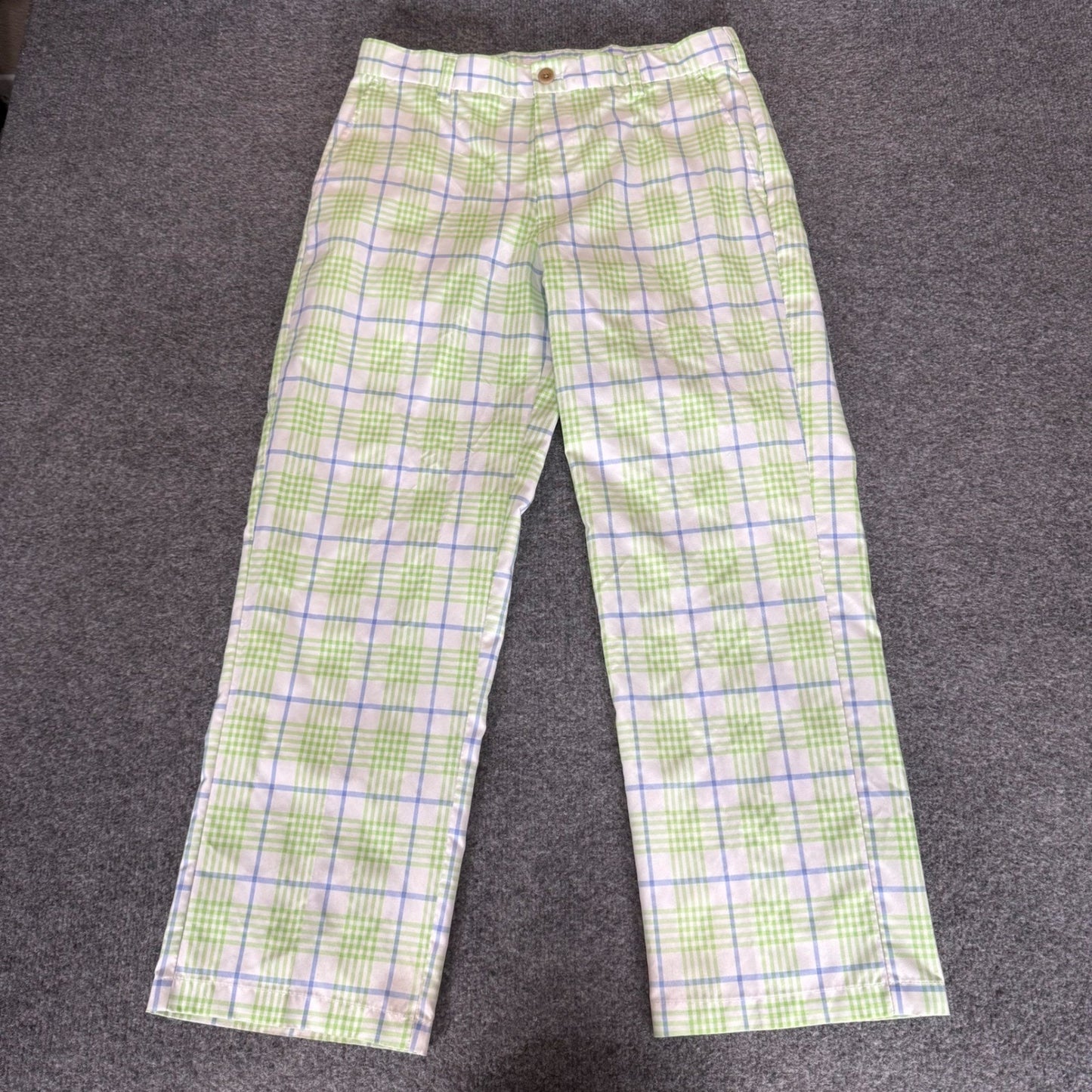 Izod Golf Pants Mens 32x29 Green Blue Plaid Stretch Performance Casual Travel