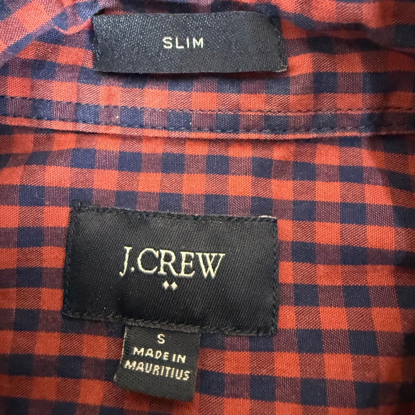 J.Crew Mens Slim Fit Gingham Button Up Shirt Red Navy Blue Cotton Small Casual