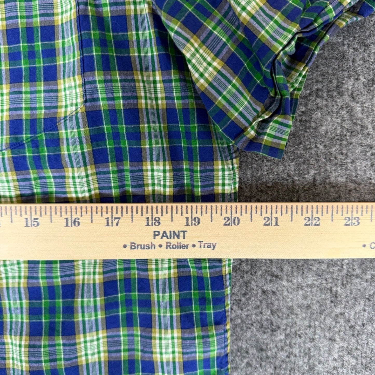 Banana Republic Plaid Shirt Short Sleeve Button Up Green Blue Mens Large (M)