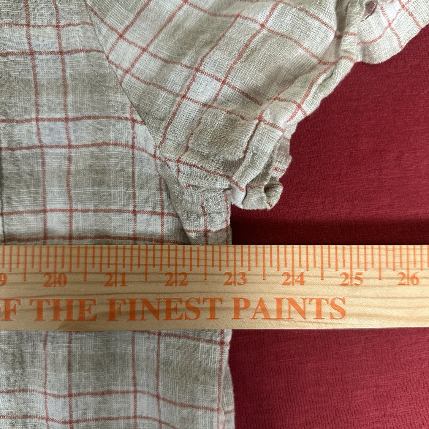 Mutual Weave Shirt Mens XL Beige Red Plaid Linen Short Sleeve Button Up Pocket