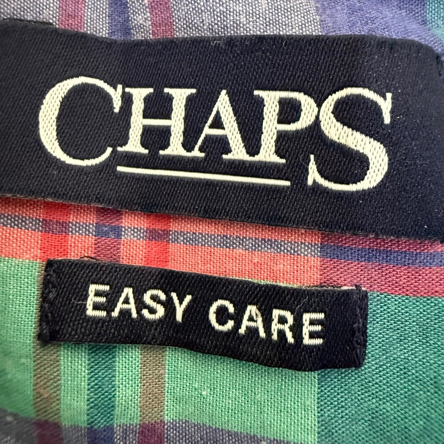 Chaps Mens XL Easy Care Plaid Button Down Shirt Green Blue Pink Long Sleeve