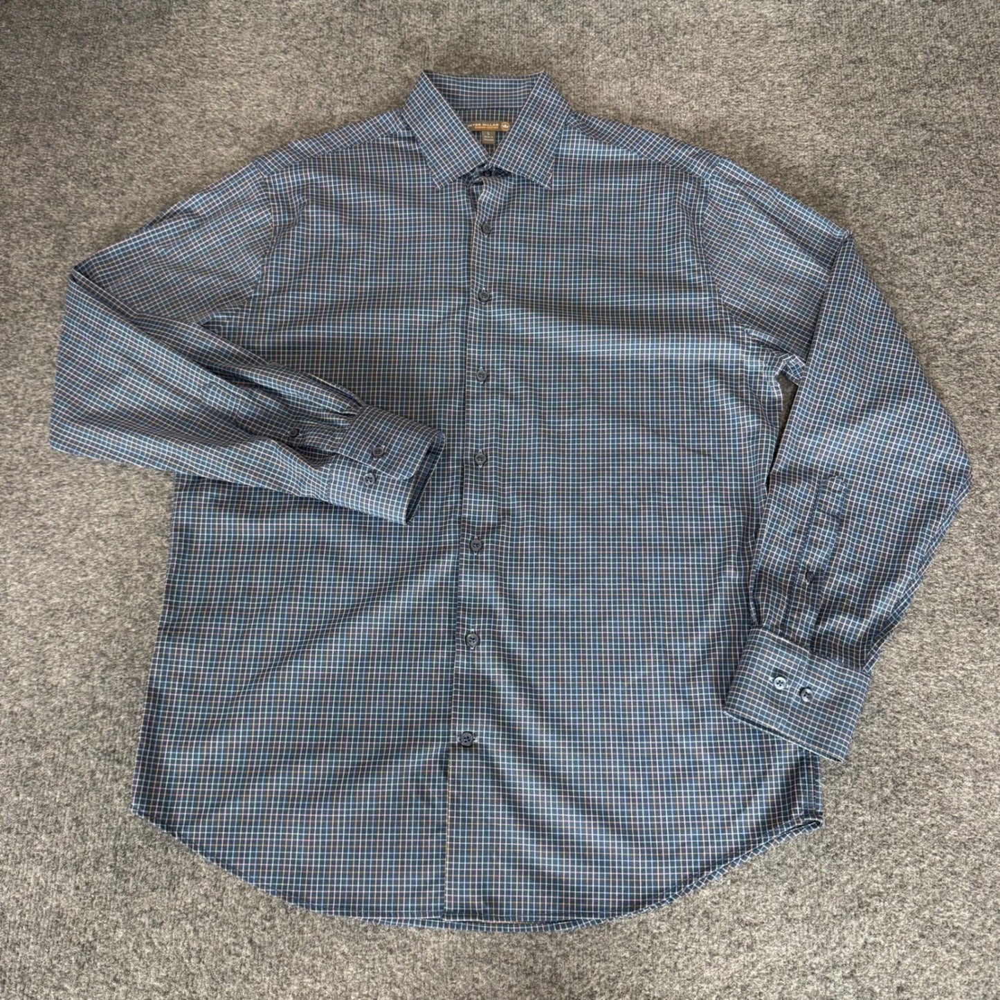 Peter Millar Summer Comfort Mens Large Blue Plaid Stretch Button Up Shirt Casual