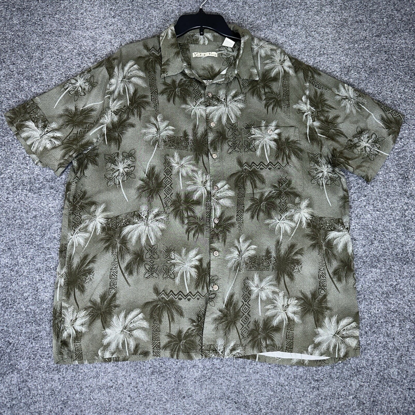 Batck Bay Hawaiian Shirt Mens 2XB Green Rayon Palm Tree Short Sleeve Button Up