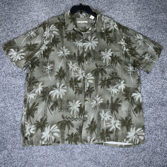 Batck Bay Hawaiian Shirt Mens 2XB Green Rayon Palm Tree Short Sleeve Button Up