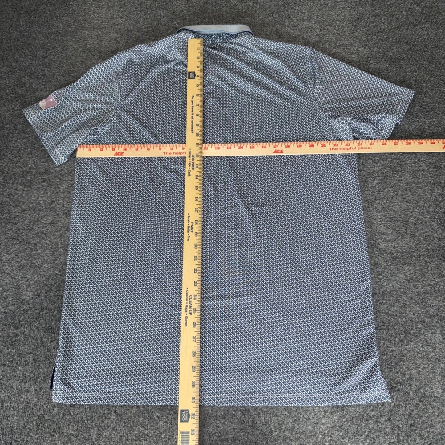 Greyson Mens Large Blue White Geometric Chain Link Print Golf Polo Shirt Stretch
