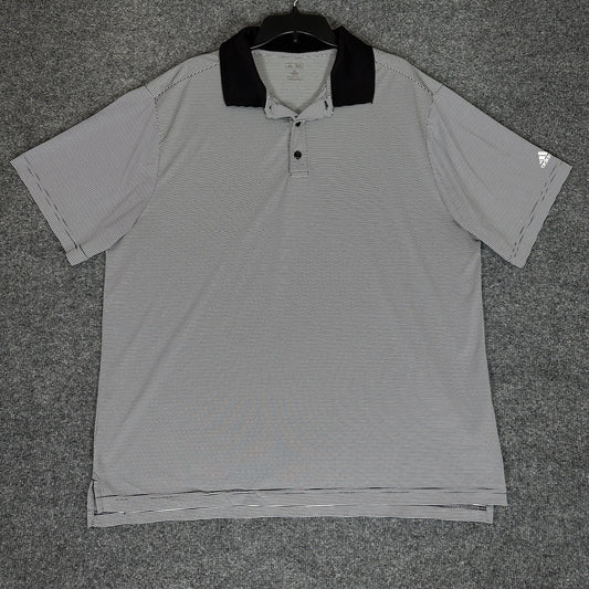 Adidas Polo Shirt Mens 2XL Grey Black Striped Climalite Short Sleeve Golf Adult