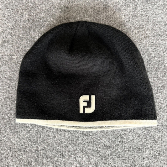 FootJoy Mens Golf Beanie Black White FJ Logo Knit Skull Cap Winter Hat Casual