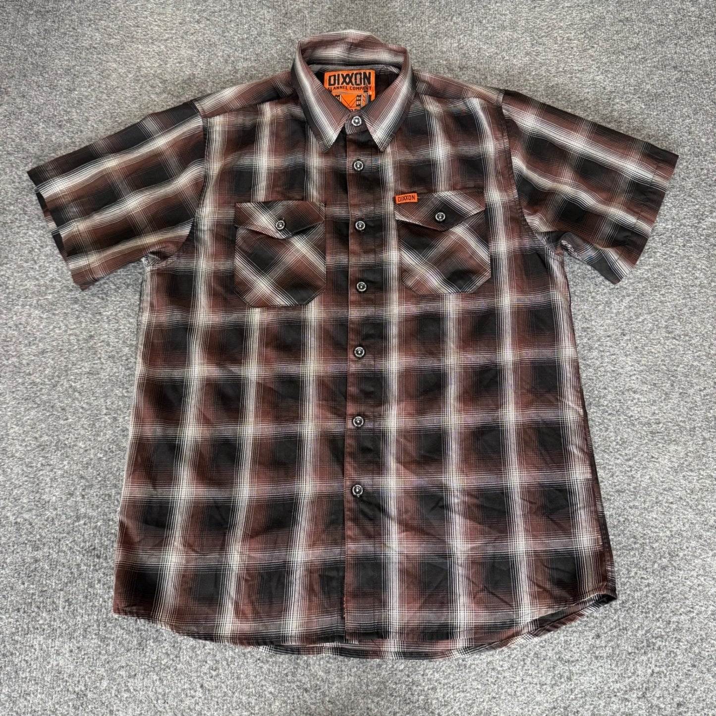 Dixxon Flannel Guerrero Brown Plaid Short Sleeve Bamboo Blend Shirt Mens Medium