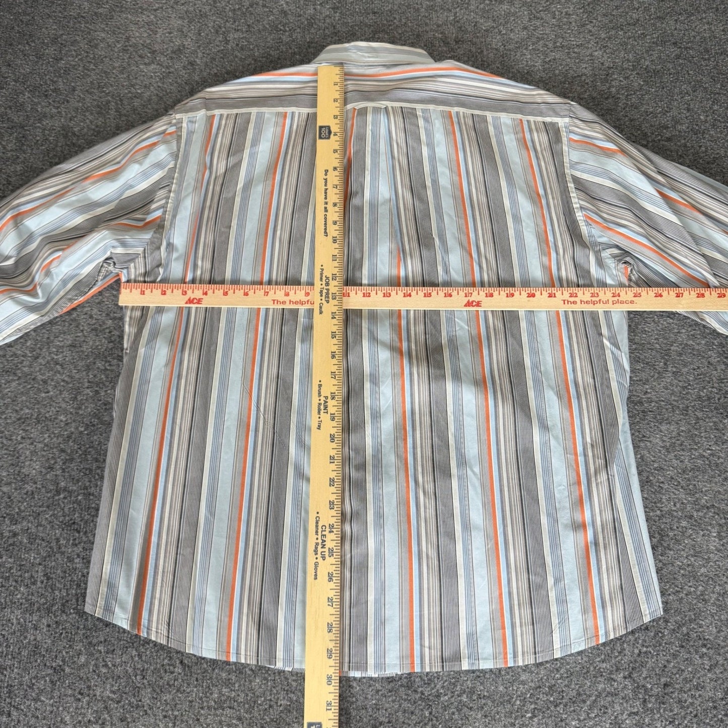 Faconnable Mens XL Button Down Shirt Blue Orange Striped Cotton Long Sleeve