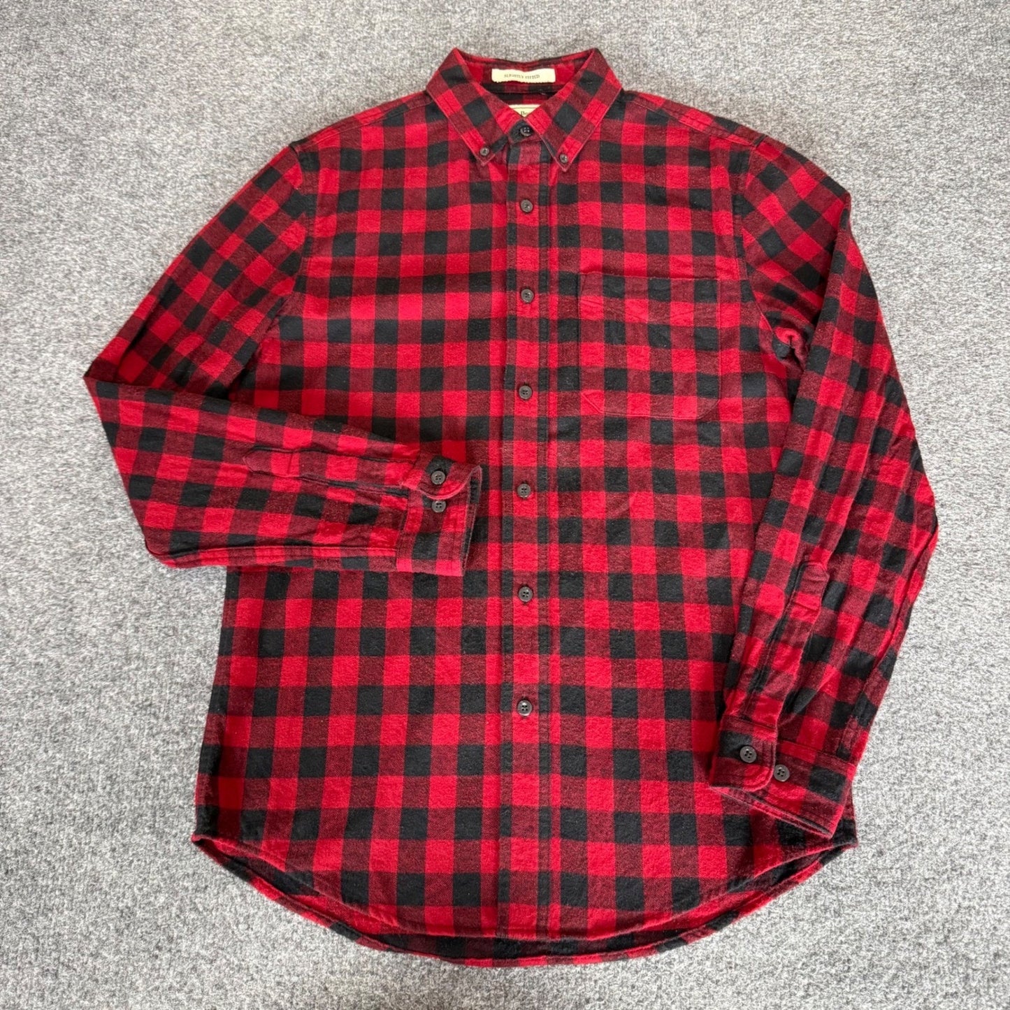 LL Bean Mens Scotch Plaid Flannel Shirt Red Black Cotton Button Up Small Outdoor