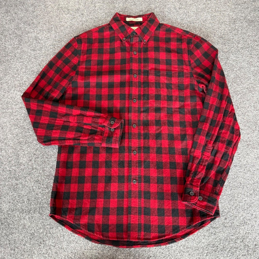 LL Bean Mens Scotch Plaid Flannel Shirt Red Black Cotton Button Up Small Outdoor